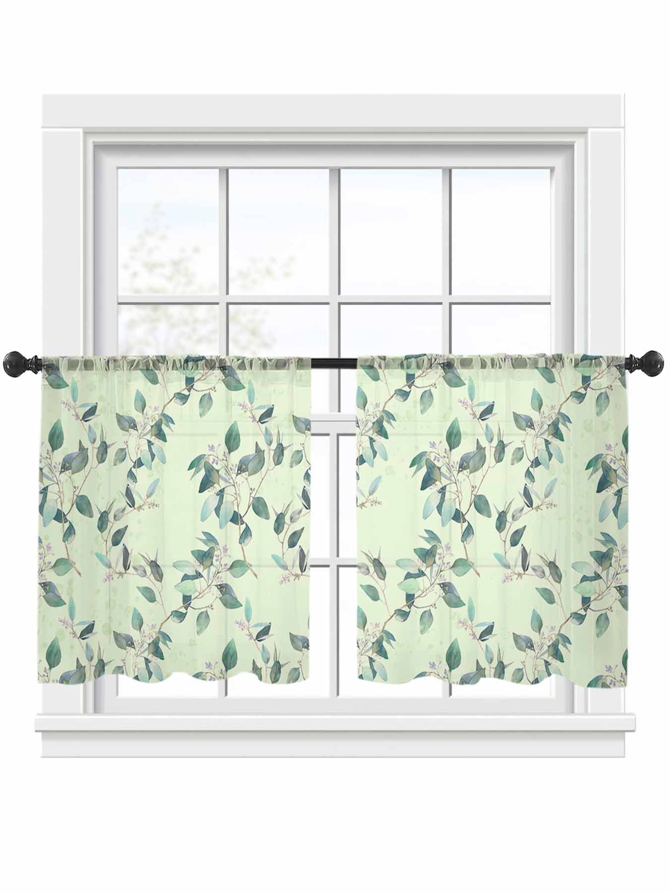 Spring Summer Sheer Curtains 2 Panels Set Farmhouse Leaves Flower ...