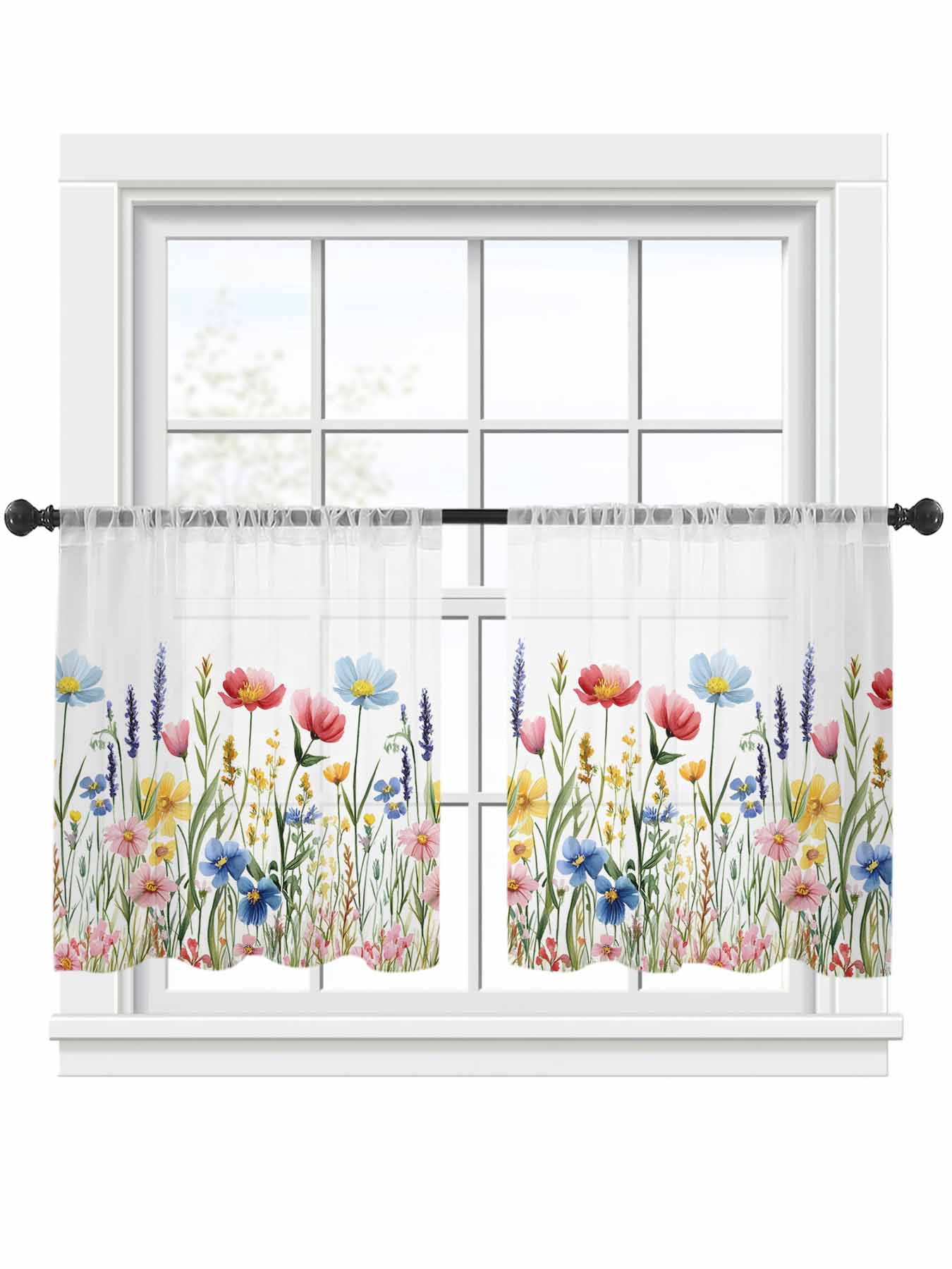 Spring Summer Sheer Curtains 2 Panels Set Pink Blue Wildflower Sage ...