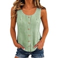 thumbnail image 1 of Spring Summer Shirts for Women Vertical Striped Button Front Tank Tops Scoop Neck Linen Blend Top Breathable Office Casual Summer Blouse Olive Green XL, 1 of 7