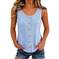 thumbnail image 1 of Spring Summer Shirts for Women Vertical Striped Button Front Tank Tops Scoop Neck Linen Blend Top Breathable Office Casual Summer Blouse Blue XL, 1 of 7