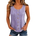 thumbnail image 1 of Spring Summer Shirts for Women Vertical Striped Button Front Tank Tops Scoop Neck Linen Blend Top Breathable Office Casual Summer Blouse Purple L, 1 of 7