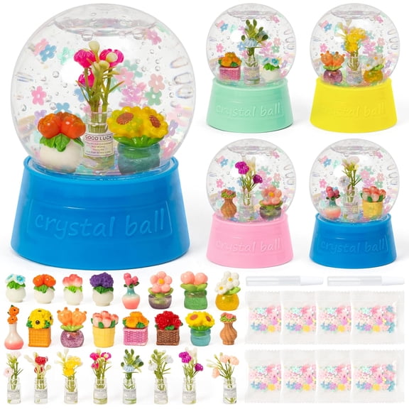 Spring Summer Snow Globes Craft Kit - 8 Set DIY Plastic Snow Globe Craft with Mini Resin Tulips, Make Your Own Graduation Party Decor with Glitter for Art Activity Gifts (Flowers)