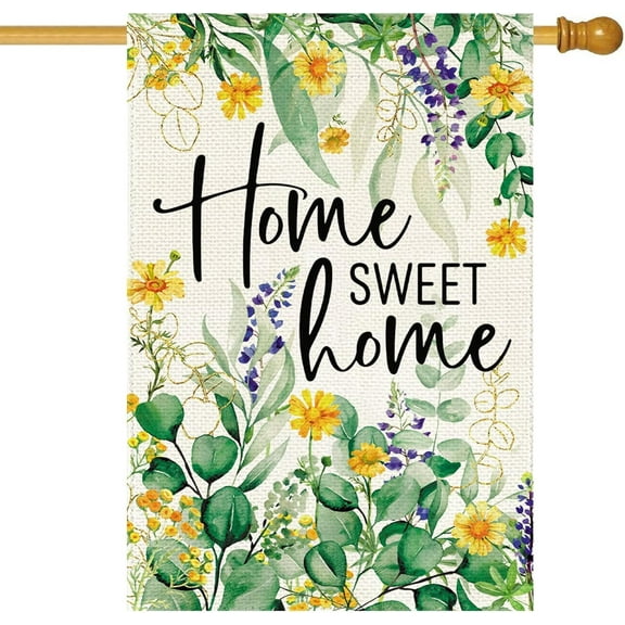 Spring Summer Sunflower House Flag 28 x 40 Inch Double Sided Burlap Home Sweet Home Yellow Green Daisy Floral Seasonal Large Yard Flag Summer Holiday Seasonal Outdoor Outside Decoration