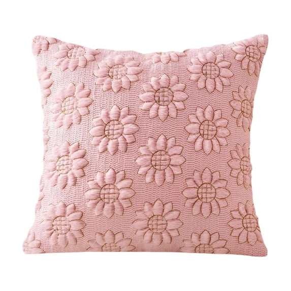 Spring Summer Sunflower Pillow Cover Plush Embroidered Decorative Throw Pillow Cover 18 X 18 Inch Soft Textured Accent Cushion Case for Couch Sofa Bedroom Living Room Pink 1 Pack
