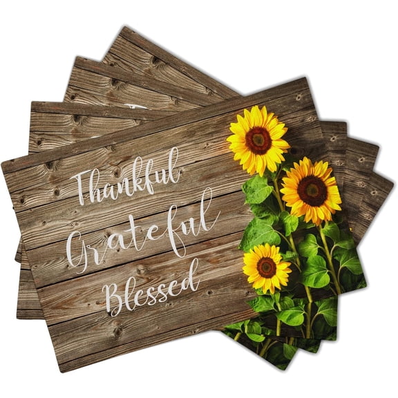Spring Summer Sunflower Placemats Set of 4 for Dining Table Religious Thankful Grateful Blessed Place Mats Easter Table Mats Washable Cloth Placemats Kitchen Decor 12x18 inch