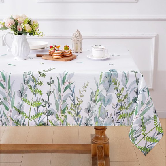 Spring Summer Table Cloth 55 x 55 Inch, Waterproof Green Leaves Tablecloth Square Table, Washable Farmhouse Table Cover Spillproof Wild Plant Table Cloths Cover for Picnic Indoor Outdoor Dining
