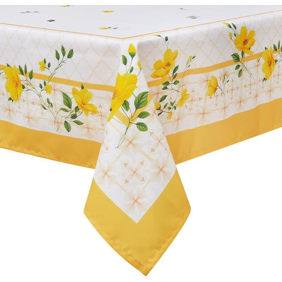 Spring Summer Tablecloth 60×120 inch, Waterproof Yellow Floral Tablecloth Washable, Stain Resistant Cloth Table Cover for Party Picnic Dinner Decor (Yellow Flower)