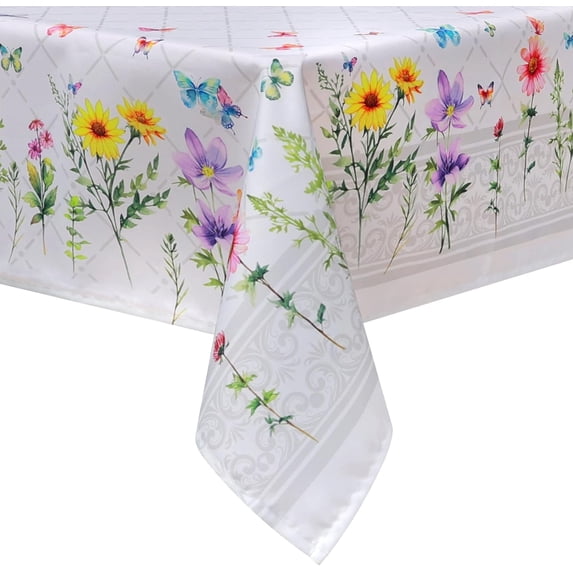 Spring Summer Tablecloth 60×84 inch, Waterproof Floral Butterfly Tablecloth Washable, Stain Resistant Cloth Table Cover for Party Picnic Dinner Decor (Butterfly)