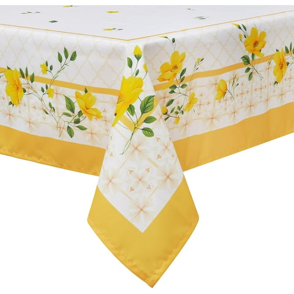 Spring Summer Tablecloth 60×84 inch, Waterproof Yellow Floral Table Cloth Washable, Stain Resistant Cloth Table Cover for Party Picnic Dinner Decor (Yellow Flower)