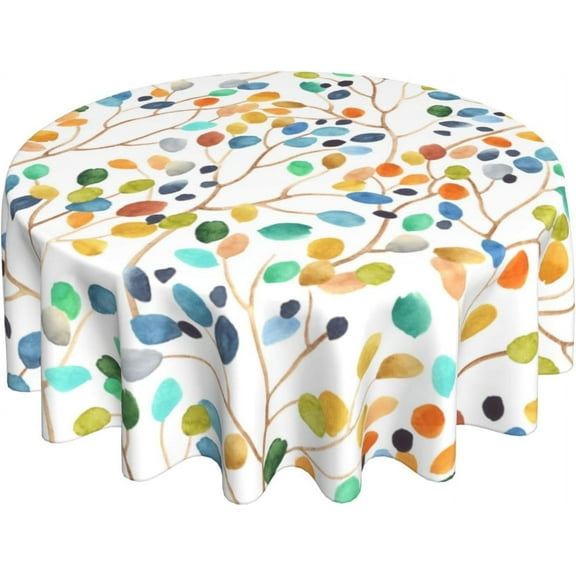 Spring Summer Tablecloth 60 Inch Round, Colorful Floral Leaves Decorations Table Cloth Polyester Farmhouse Spring Summer Flowers Table Cover for Party Picnic Kitchen Dinner Decor Outdoor Indoor