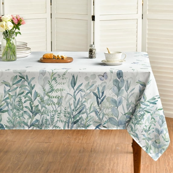 Spring Summer Tablecloth 60x104 Inch, Eucalyptus Butterfly Floral Table Cover for Party Picnic Dinner Decor
