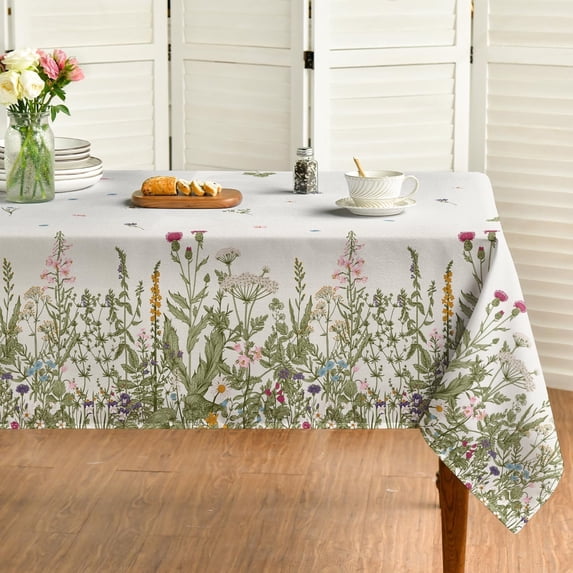 Spring Summer Tablecloth 60x120 Inch Rectangular, Wild Flowers Floral Table Cover for Party Picnic Dinner Decor