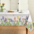 thumbnail image 1 of Spring Summer Tablecloth 60x60 Inch, Easter Watercolor Wild Flowers Tulip Lavender Blooming Floral Table Cover for Party Picnic Dinner Decor, 1 of 6