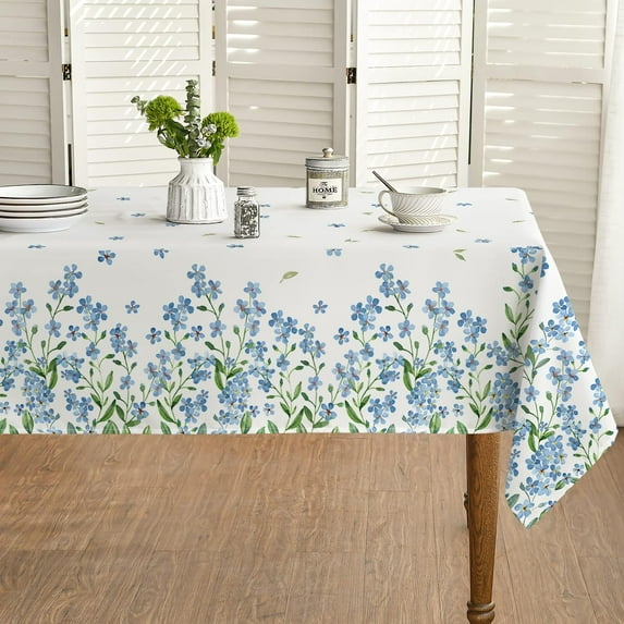 Spring Summer Tablecloth 60x60 Inch, Forget-Me-Not Myosotis sylvatica Floral Table Cover for Party Picnic Dinner Decor