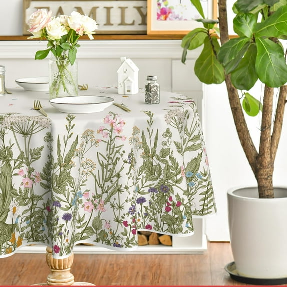 Spring Summer Tablecloth 60x60 Inch Round, Wild Flowers Floral Table Cover for Party Picnic Dinner Decor