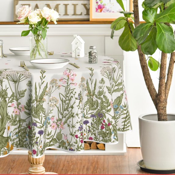 Spring Summer Tablecloth 60x60 Inch Round, Wild Flowers Floral Table Cover for Party Picnic Dinner Decor