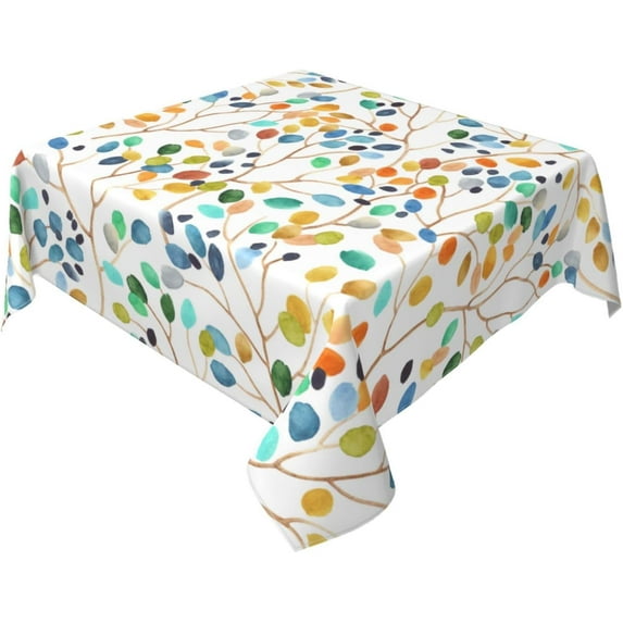 Spring Summer Tablecloth 60x60 Inch Square, Colorful Floral Leaves Decorations Tablecloths Polyester Farmhouse Spring Flowers Table Cover for Party Picnic Kitchen Dinner Decor Indoor Outdoor