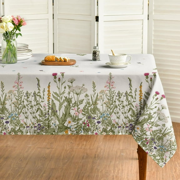 Spring Summer Tablecloth 60x60 Inch, Wild Flowers Floral Table Cover for Party Picnic Dinner Decor