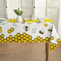 Spring Summer Tablecloth 60x84 Inch, Bee Table Cover for Party Picnic Dinner Decor