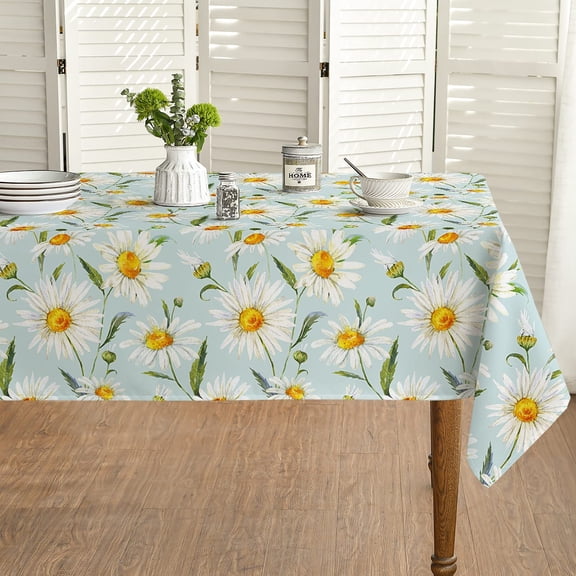Spring Summer Tablecloth 60x84 Inch, Easter Daisy Blooming Floral Table Cover for Party Picnic Dinner Decor