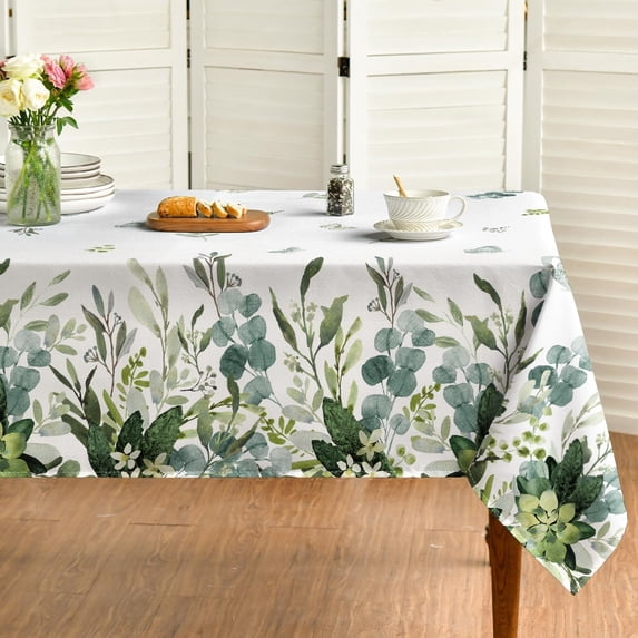 Spring Summer Tablecloth 60x84 Inch Rectangular, Eucalyptus Floral Table Cover for Party Picnic Dinner Decor