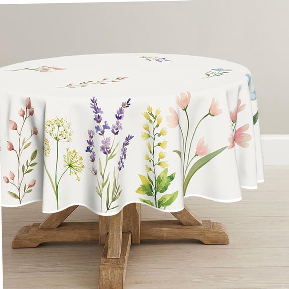 Spring Summer Tablecloth 90 X Round Easter Watercolor 90 Inch, White