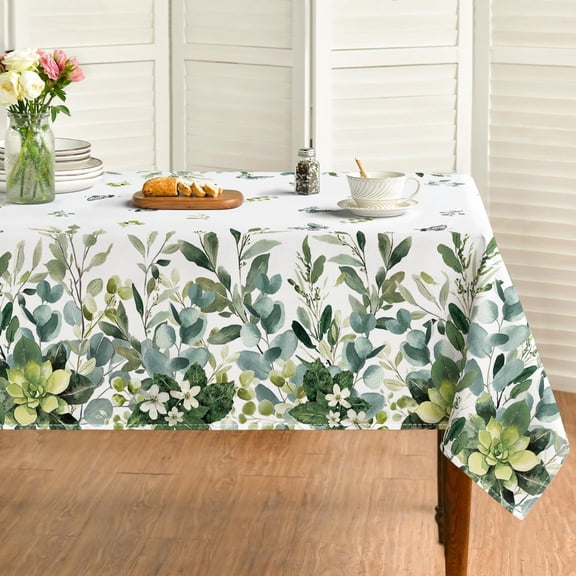 Spring Summer Tablecloth, Eucalyptus Floral Table Cover for Party Picnic Dinner Decor