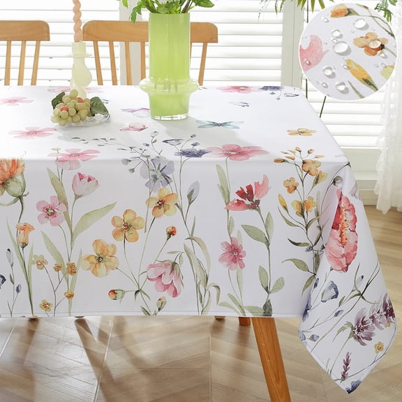 Spring Summer Tablecloth Rectangle 52 x 70 Inch Spill Proof Wrinkle Free Floral Butterfly Watercolor Table Cloth, Soft Fabric Table Cover for Dining, Party, Picnic, Indoor, Outdoor, Pink