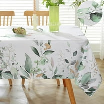 Spring Summer Tablecloth Rectangle 60 x 84 Inch Eucalyptus Leaf Floral Watercolor Table Cloth, Waterproof Anti Shrink Fabric Table Cover for Dining/Party/Picnic/Indoor/Outdoor, Green