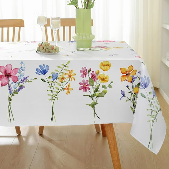 Spring Summer Tablecloth Rectangle 60x102 Inch,Wrinkle Resistant Pastel Flower Table Cloth, Washable Colorful Table Fabric Decoration for Picnic Dinner Outdoor