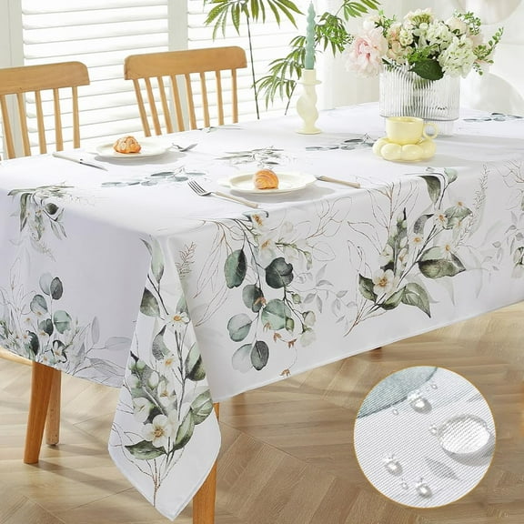 Spring Summer Tablecloth for Rectangle Tables 60x102 Inch,Waterproof Watercolor Eucalyptus Table Cloth,Washable Floral Runner Style Tablecloths for Picnic Dinner Outdoor