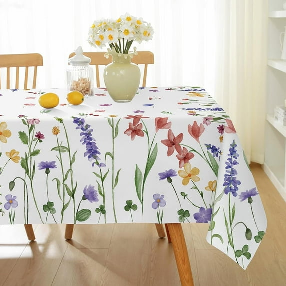 Spring Summer Tablecloth Rectangle Watercolor Floral Pattern Decorative Table Cloths, Spill-Proof Stain Resistant Decorative Fabric Table Cover for Dining, Party, Picnic