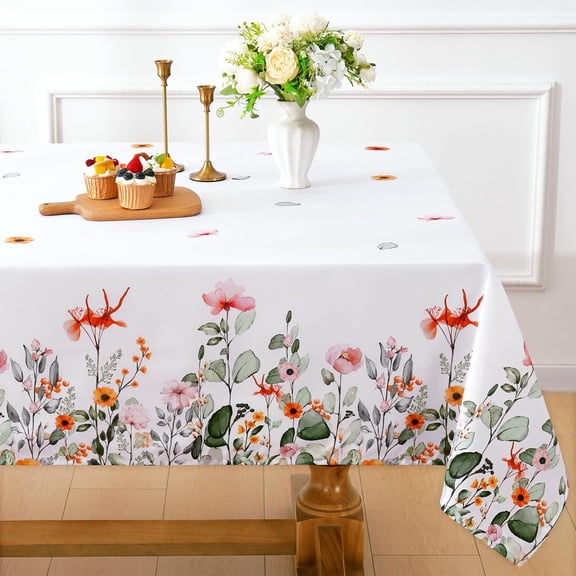 Spring Summer Tablecloth Rectangular 60" x 120", Wrinkle Resistant Stainproof Spillproof Floral Table Cloths, Washable Polyester Wild Flowers Table Cover for Dining/Party/Picnic/Holiday/Decor