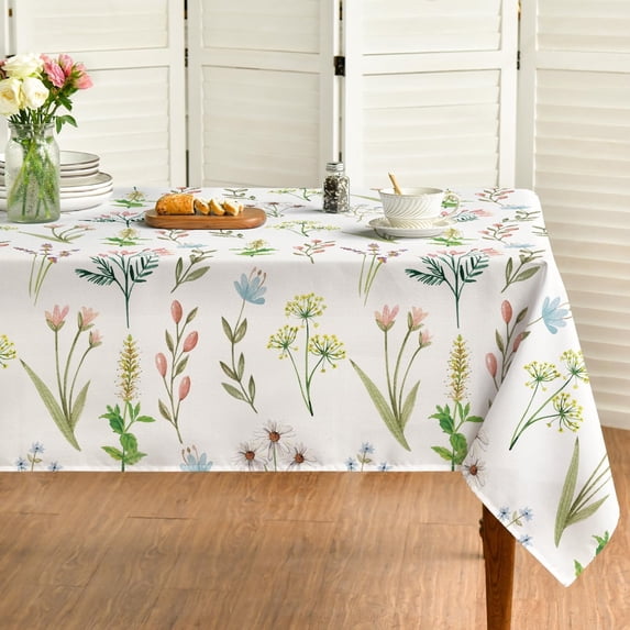Spring Summer Tablecloth Round 60 Inch Wildflower Butterfly Spring Summer Floral Seasonal Table Cloth Washable Spillproof Wrinkle Resistant Fabric Table Cover for Indoor Outdoor Kitchen Dinning