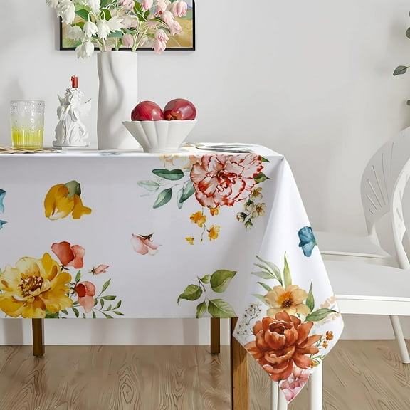 Spring Summer Tablecloth Spillproof Floral Rectangle Tablecloth Indoor/Outdoor Stain and Wrinkle Resistant Rectangle Table Cloth for Easter Picnic and Kitchen 60"x84"