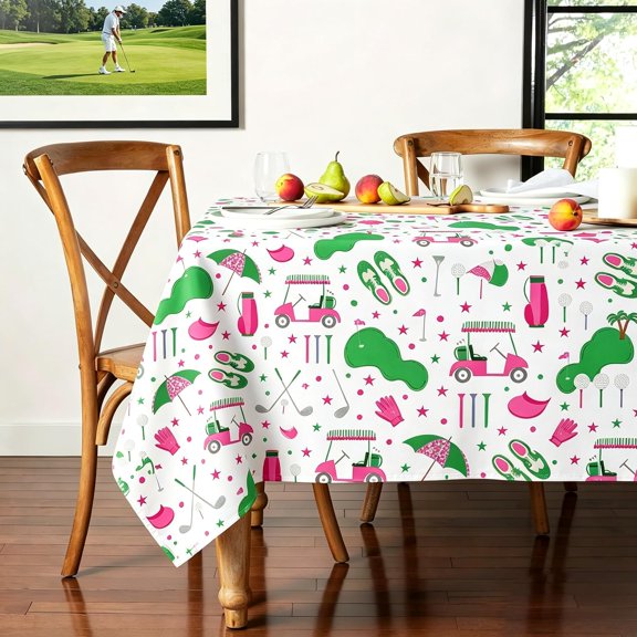 Spring Summer Tablecloth Waterproof Fabric Oblong Rectangular Tablecloths, Golf Tablecloth Table Cover Rectangle 60 x 84 Golf Party Decorations