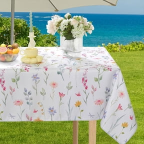 Spring Summer Tablecloths Rectangle 52x70 Inch, Washable Reusable Watercolor Floral Table Cloth, Spill Proof Pastel Flower Fabric Decoration for Easter Picnic Party Outdoor