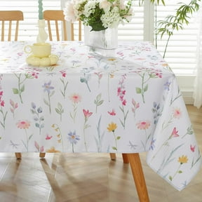 Spring Summer Tablecloths Rectangle 54x72 Inch, Washable Reusable Watercolor Floral Table Cloth, Spill Proof Pastel Flower Fabric Decoration for Easter Picnic Party Outdoor
