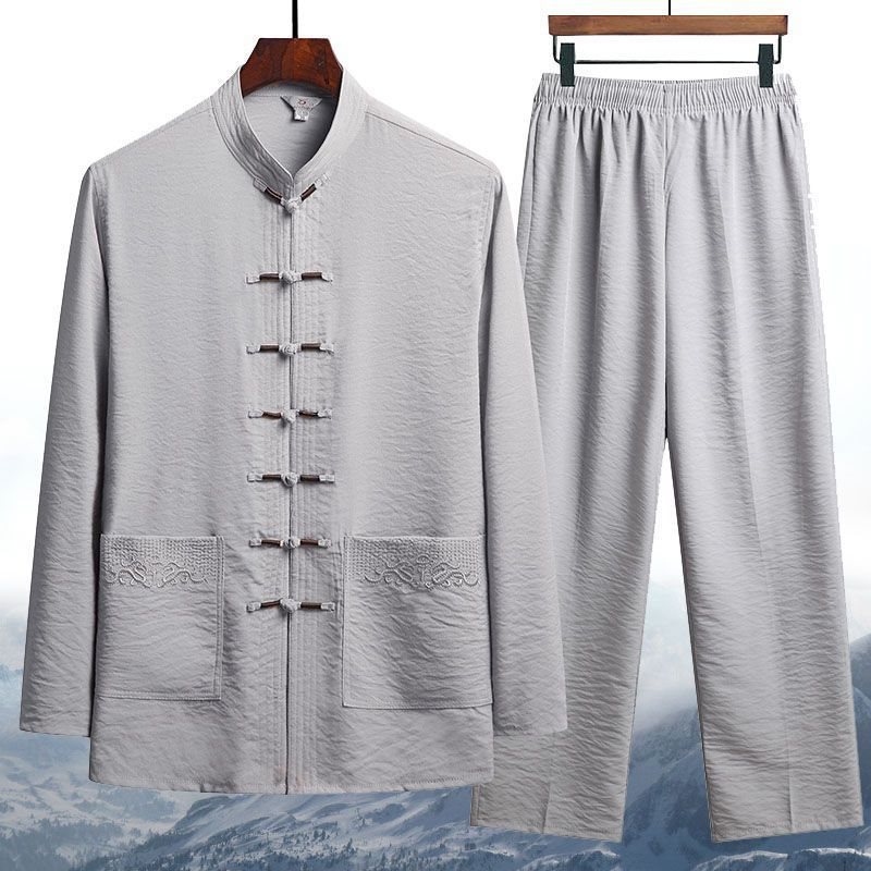Spring and Summer Tang Suit Middleaged and Elderly Men‘s Ice Silk Long