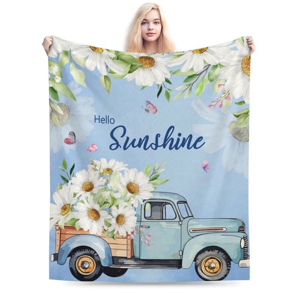 Spring Summer Theme Throw Blanket Farmhouse Daisy Pattern Throw Blanket 50x40