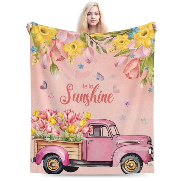 Spring Summer Theme Throw Blanket Farmhouse Tulip Truck Throw Blanket 60x50