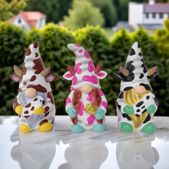 Spring & Summer-Themed Garden Statues – Adorable Outdoor for Lawn, Patio & Porch (Cow Gnome Trio Mini Statue Set of Three, 5" Miniature Figurine and Unique Farm Resin Garden Statue)