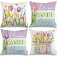 thumbnail image 1 of Spring Summer Throw Pillow Covers 18x18 Inch Set of 4, Floral Tulips Mason Jars Home Sweet Home Bloom with Grace Seasonal Decorative Farmhouse Decoration for Home G512-18, 1 of 5