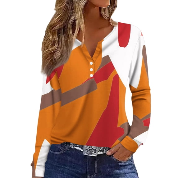 Spring Summer Tops for Women 2026 Loose Casual Long Sleeve Shirts Trendy V Neck Graphic Tees Ladies Button Down Blouses