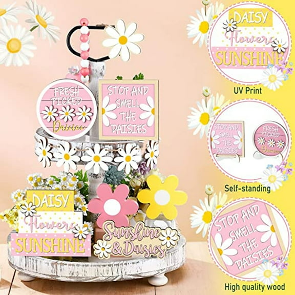 Spring Summer Tray Decorations For Party Home Kitchen Holiday Decorations Tiered Tray Decor Lucky Wooden Table Tiered Tray Deco Signs Block Party Wood Table Centerpieces