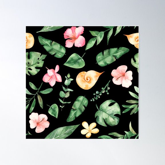 Spring Summer: Tropical Floral White Poster Wall Art, Modern Wall Decor For Living Room Bedroom, 30x30 UNFRAMED