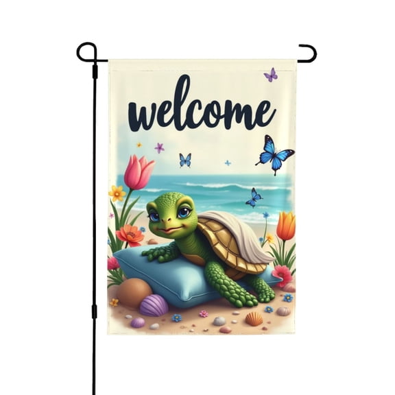 "Spring Summer Turtle Garden Flag Welcome For Outside Sea Turtle On Beach With Seashells And Shells 1218 In Double Yard Flag Farmhouse Decoration Home Festival Gazebo Terrace Father's Day