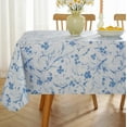thumbnail image 1 of Spring Summer Vinyl Tablecloth With Flannel Backing 60 X 120 Inch, Floral Waterproof Heat Resistant Plastic Tablecloth, Heavy Duty French Table Cover for Dining, Party, Indoor, Outdoor, Blue, 1 of 5