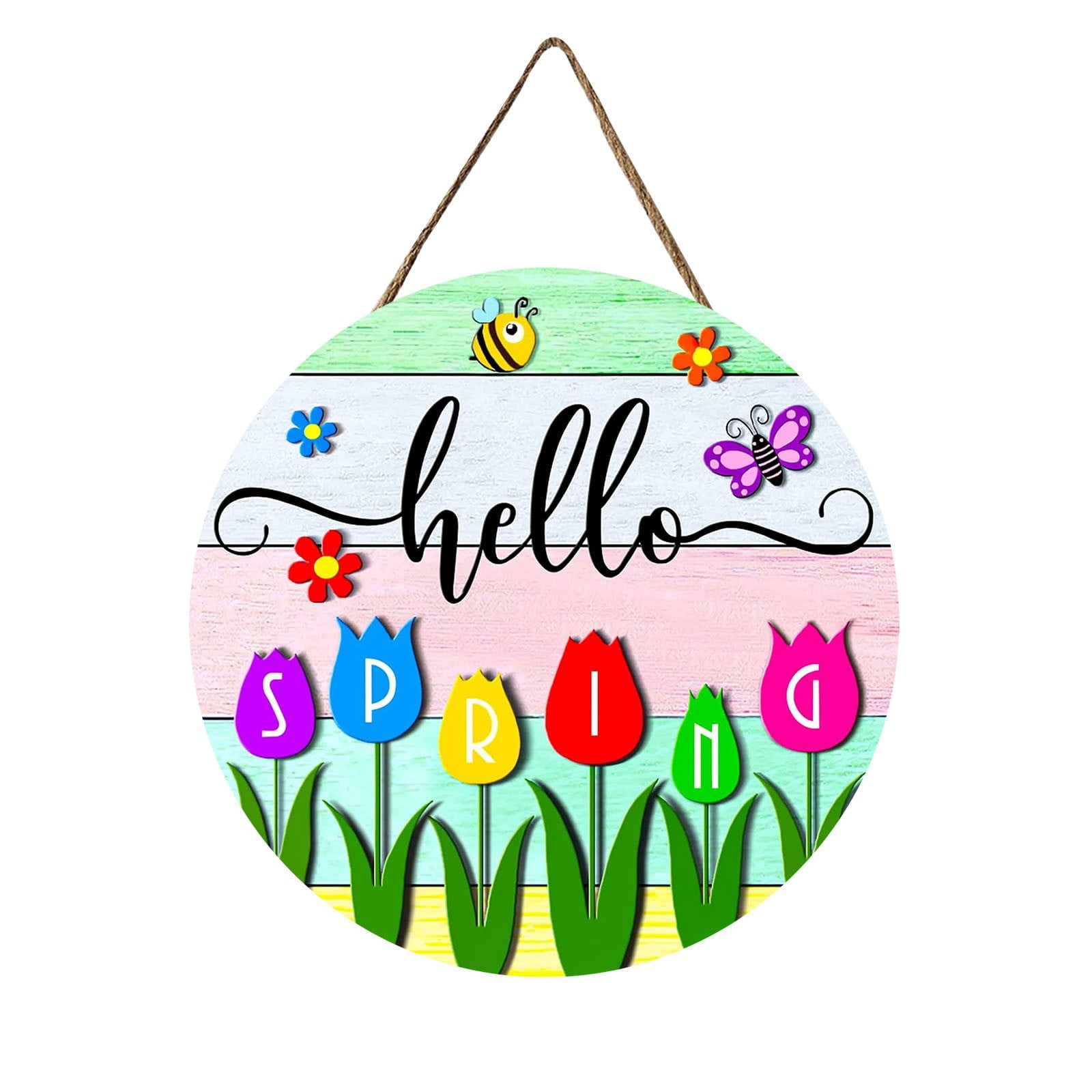 Spring Summer Wall Front Door Welcome Sign Hanging Vertical Tall Wooden ...