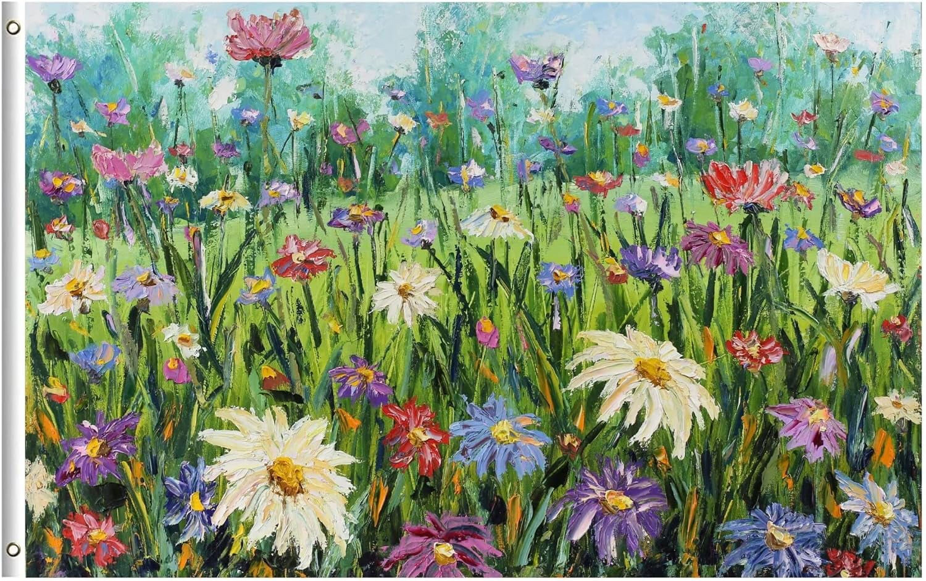 Spring Summer Watercolor Wild Floral Daisy Flowers Seasonal Nature Flag ...